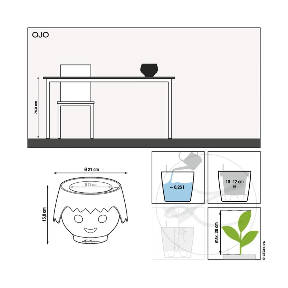 LECHUZA® OJO All-in-One-Set, ca. Ø21/H15,8 cm