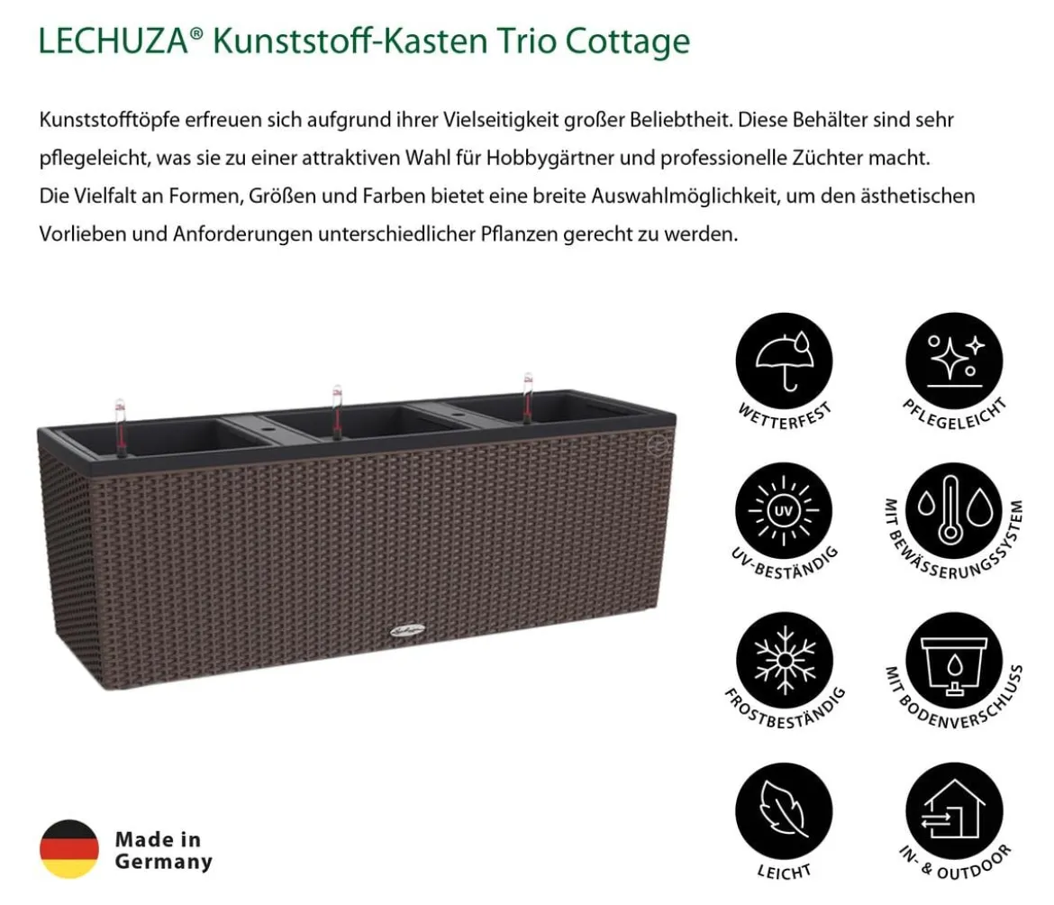 LECHUZA® Polyrattan-Kasten Trio Cottage, rechteckig