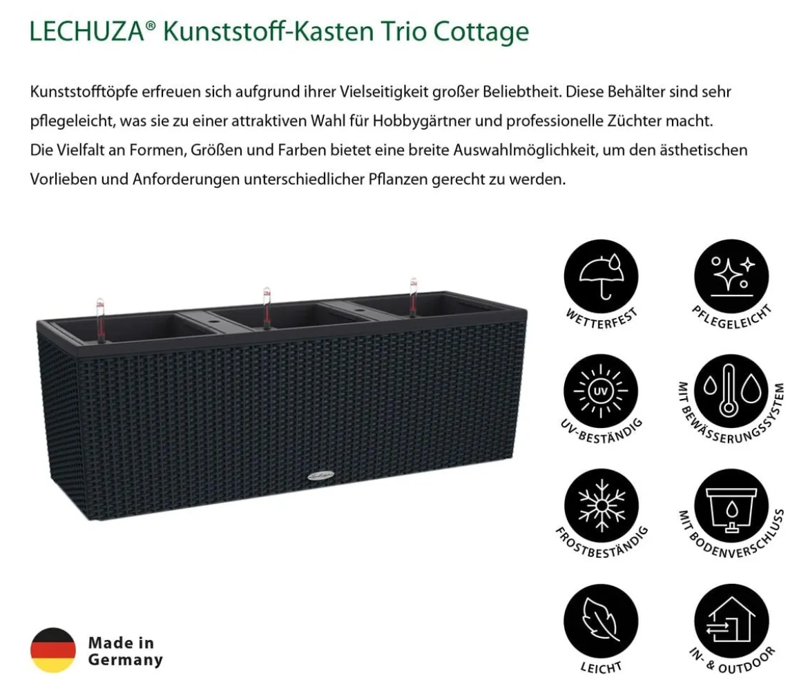 LECHUZA® Polyrattan-Kasten Trio Cottage, rechteckig
