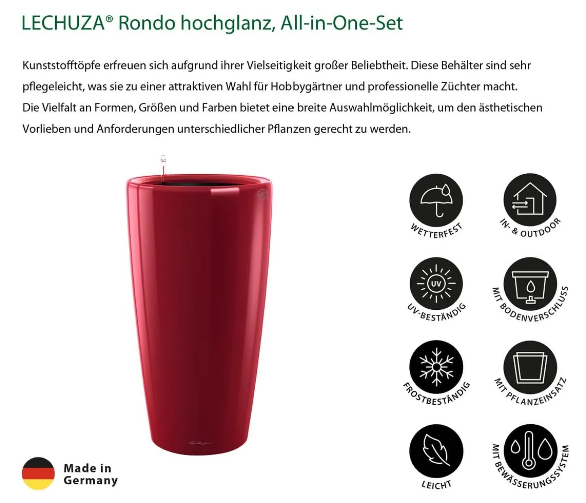 LECHUZA® Rondo hochglanz All-in-One-Set, schwarz, 15749