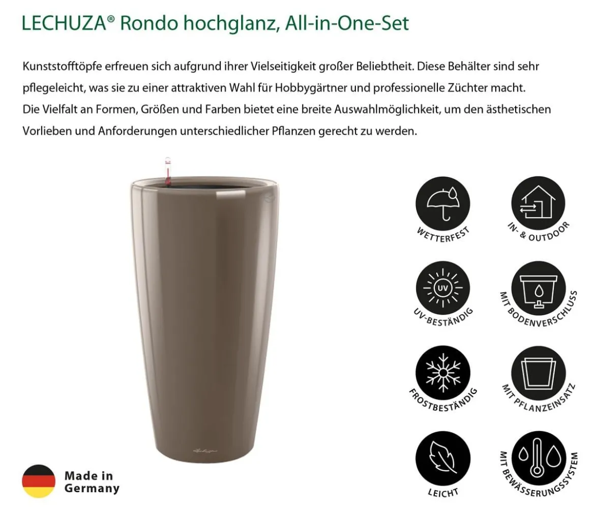 LECHUZA® Rondo hochglanz All-in-One-Set, schwarz, 15749