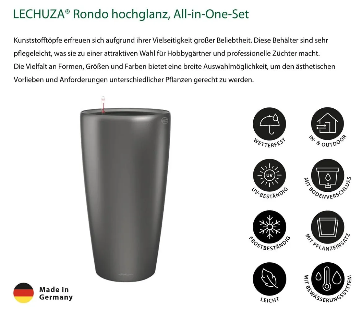 LECHUZA® Rondo hochglanz All-in-One-Set, schwarz, 15749