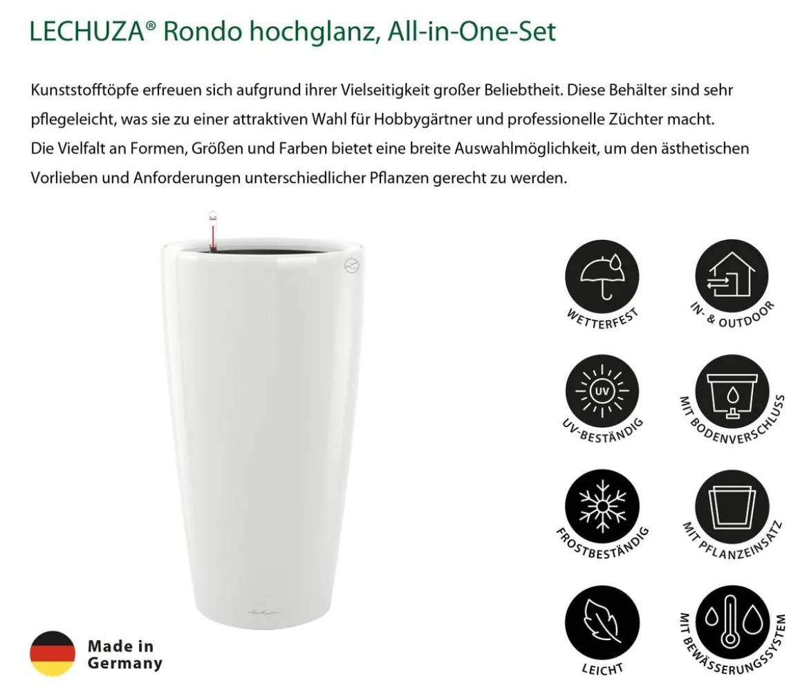 LECHUZA® Rondo hochglanz All-in-One-Set, schwarz, 15749