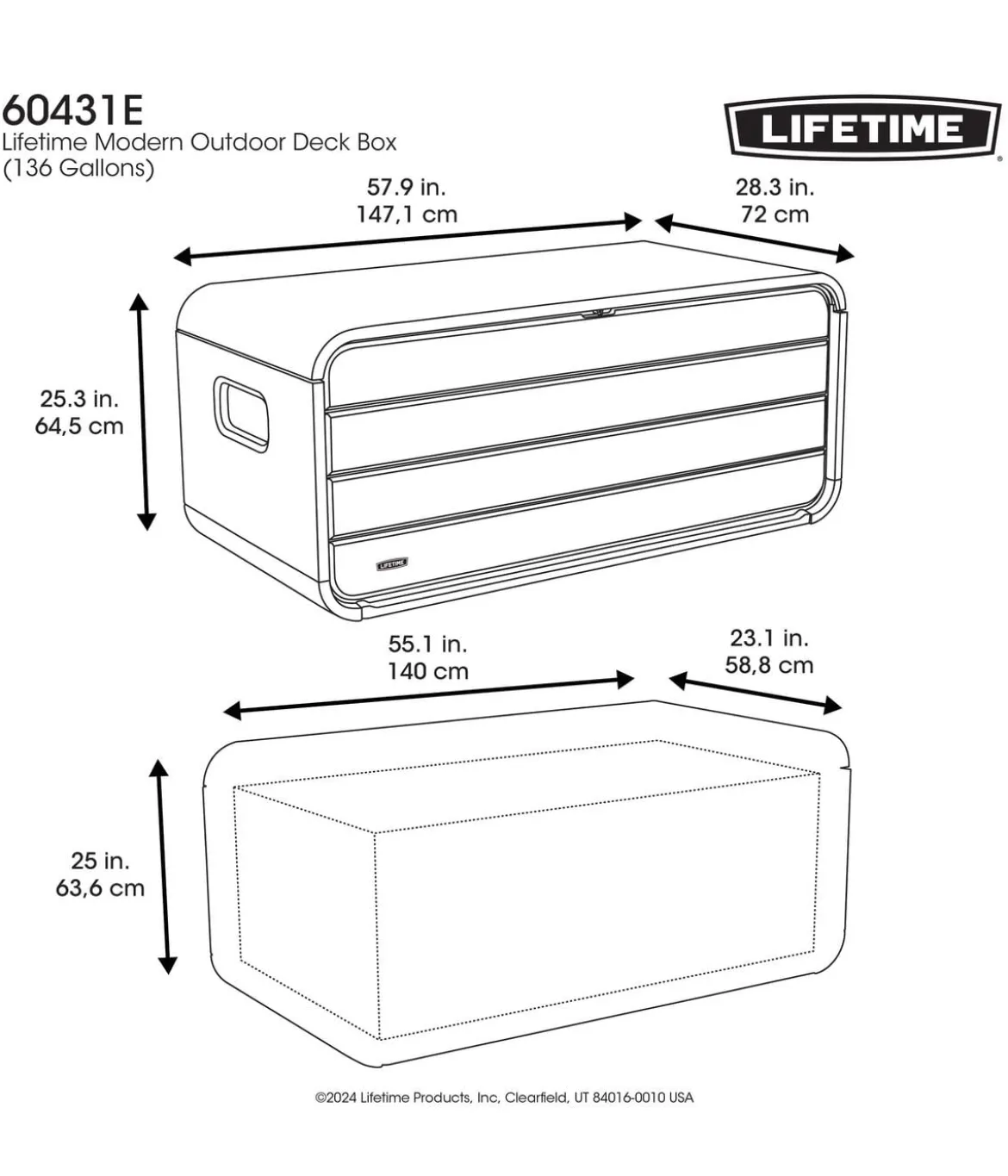 Lifetime Kunststoff-Gartenbox Space L, 515 Liter, ca. B147,1/H64,5/T72 cm