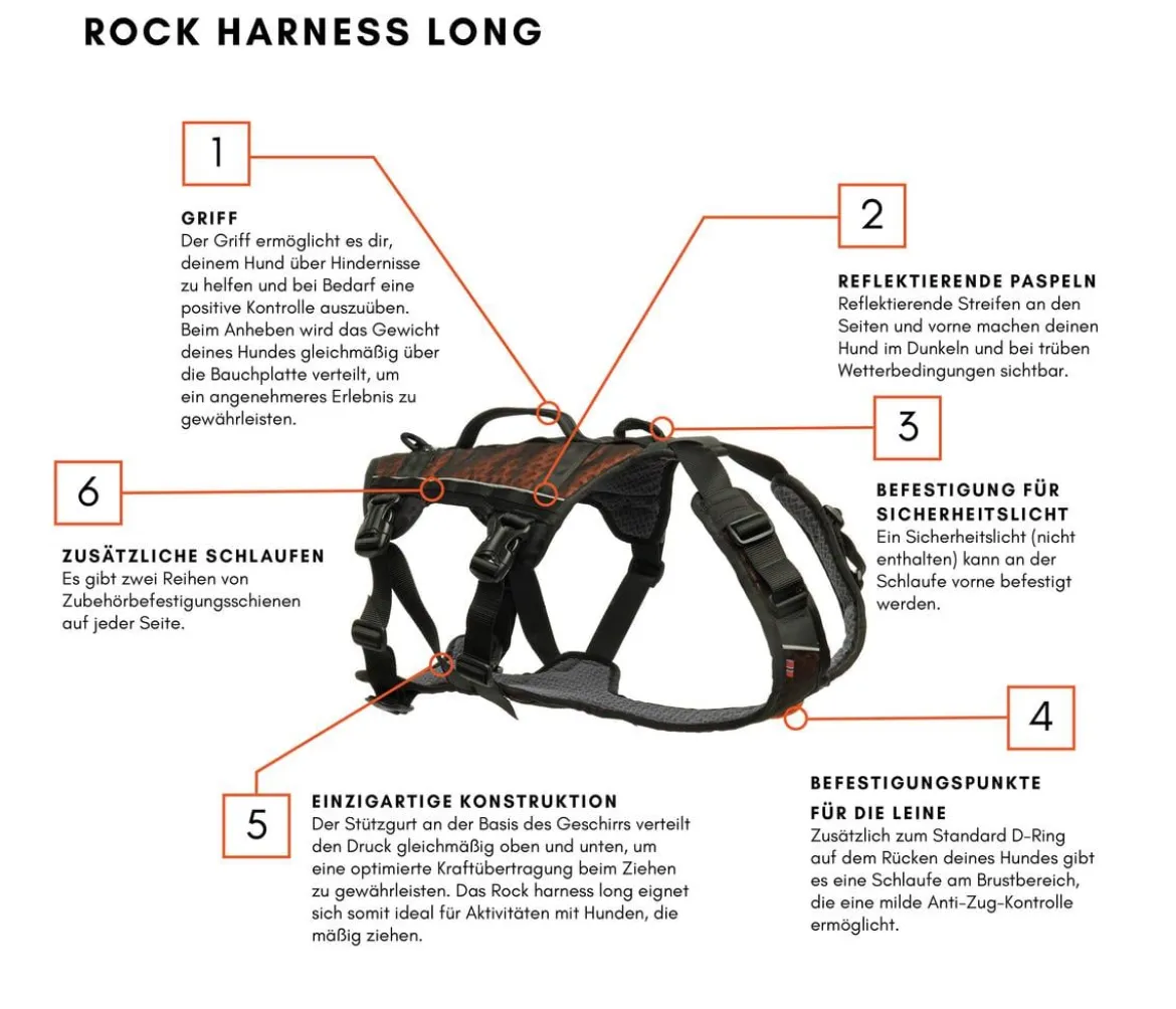 Non-stop dogwear Mehrzweck-Hundegeschirr Rock harness long, schwarz/orange