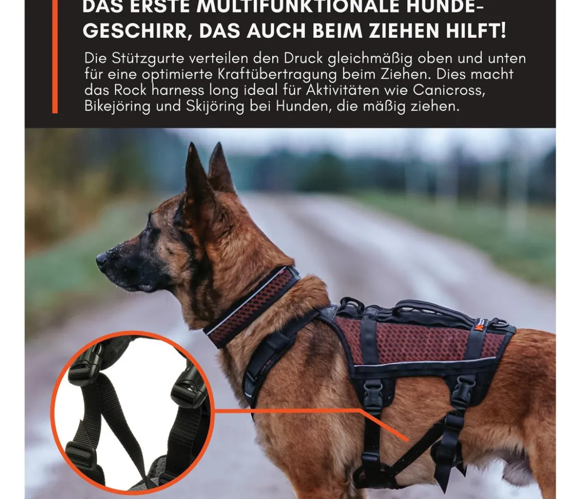 Non-stop dogwear Mehrzweck-Hundegeschirr Rock harness long, schwarz/orange