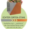 Palatino Cortenstahl-Arbeitstisch "Palatino II" mit Rückwand, ca. B100/H145/T60 cm