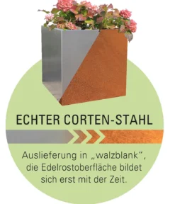 Palatino Cortenstahl-Arbeitstisch "Palatino II" mit Rückwand, ca. B100/H145/T60 cm