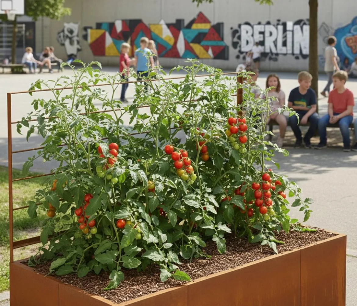 Palatino Cortenstahl-Pflanzgefäß Urban mit Rankhilfe, rechteckig, braun, ca. B200/H183/T100 cm