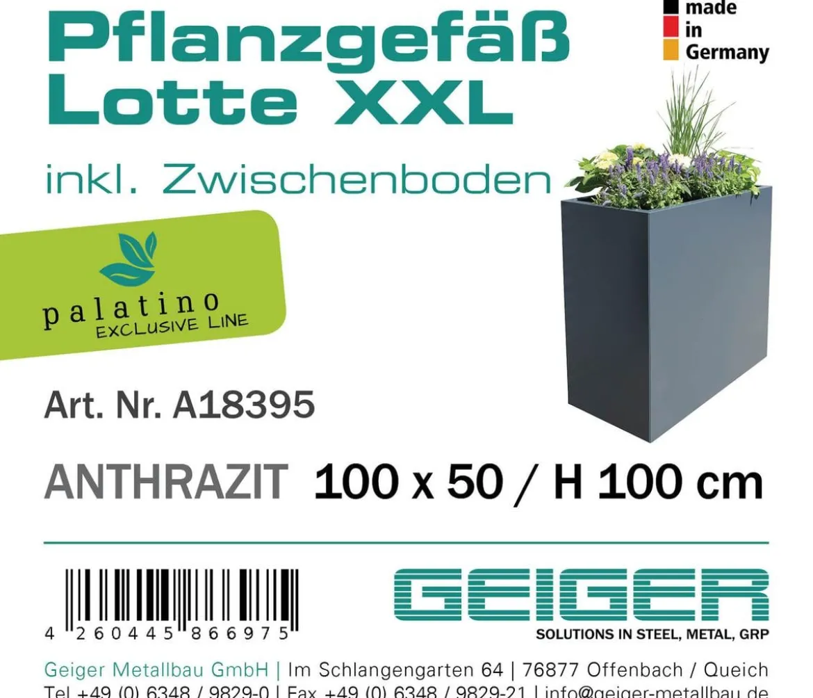 Palatino Stahlblech-Pflanzgefäß Lotte XXL, rechteckig, anthrazit, ca. B100/H100/T50 cm