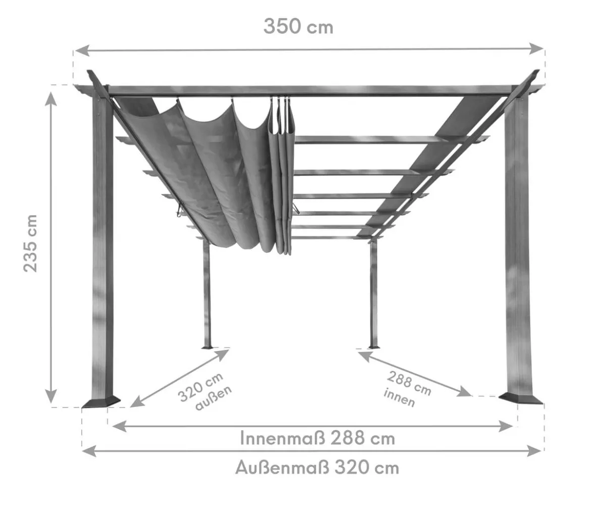 Paragon Outdoor-Pergola Florida 1111, inkl. Sonnensegel dunkelbraun, ca. B350,4/H235/T350 cm