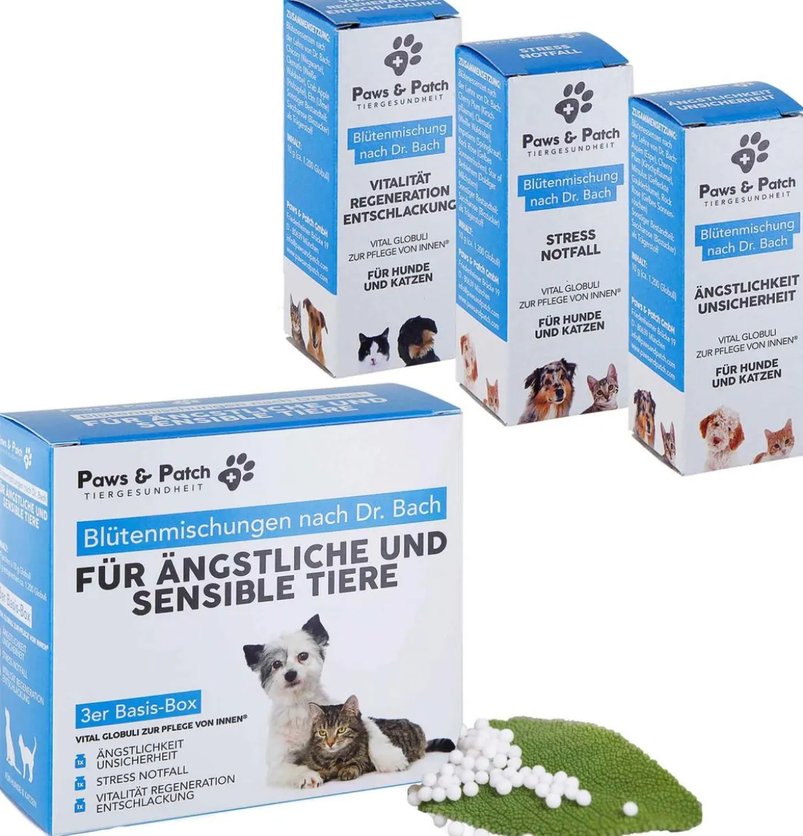 PAWS & PATCH Blütenmischung 3er Basis-Box Ängstliche & sensible Tiere, 3 x 10 g