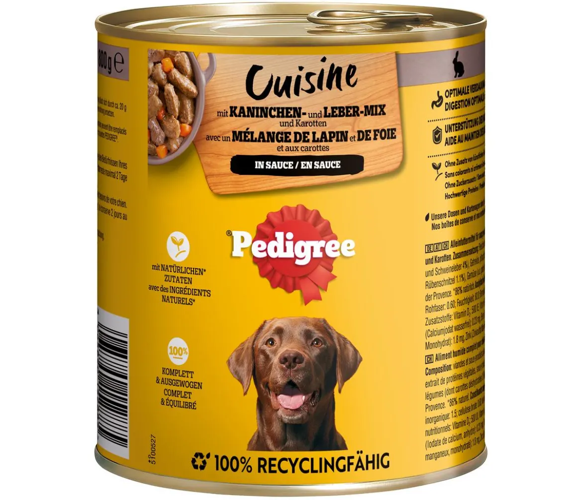 Pedigree® Nassfutter für Hunde Adult, Kaninchen- und Leber-Mix in Sauce, 12x800 g