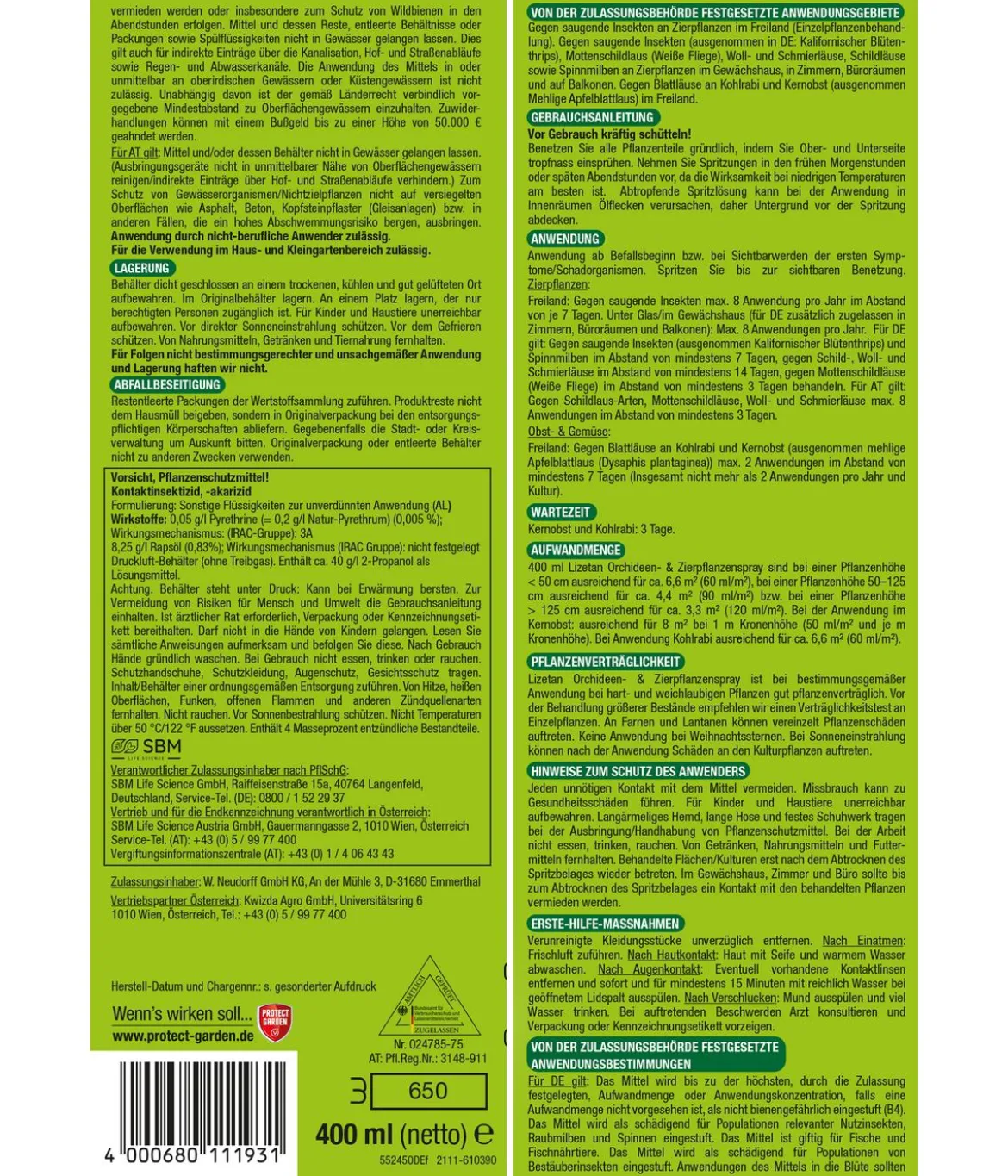 PROTECT GARDEN Lizetan Orchideen- & Zierpflanzenspray, 400 ml