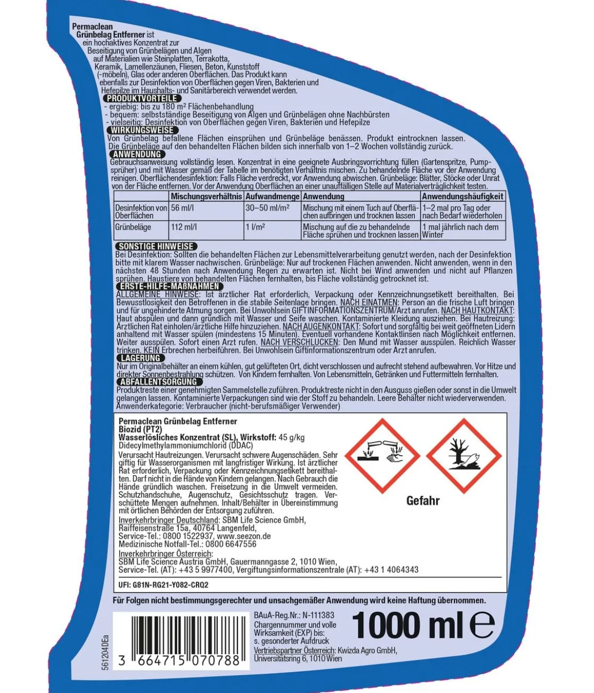 PROTECT GARDEN Permaclean Grünbelag Entferner, flüssig, 1 l