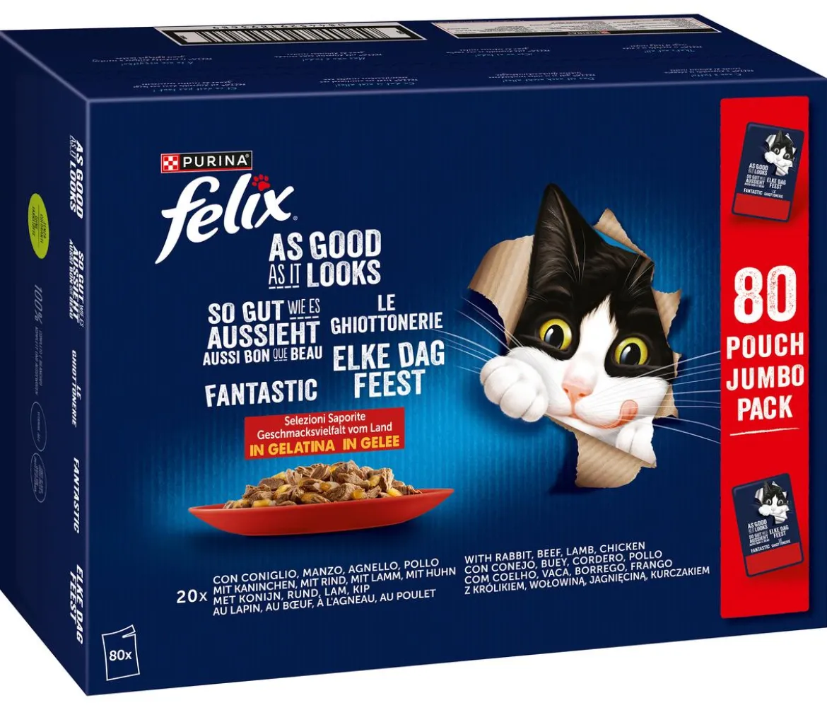 PURINA felix® Nassfutter für Katzen So gut wie es aussieht Geschmacksvielfalt vom Land in Gelee, 80 x 85 g