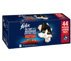 PURINA felix® Nassfutter für Katzen So gut wie es aussieht Geschmacksvielfalt vom Land in Gelee, 44 x 85 g