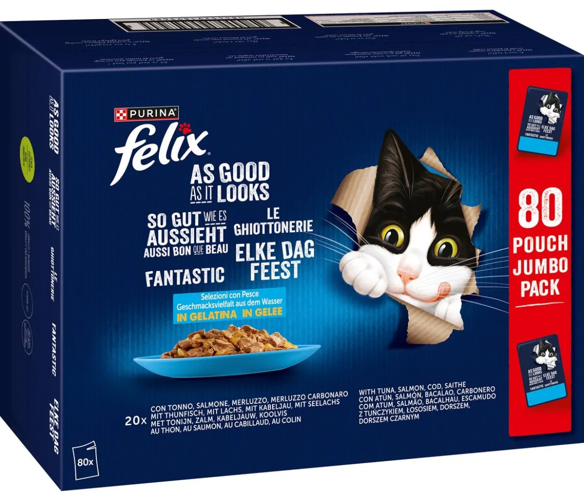 PURINA felix® Nassfutter für Katzen So gut wie es aussieht Geschmacksvielfalt aus dem Wasser in Gelee, 80 x 85 g