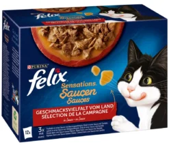 PURINA felix® Nassfutter für Katzen Sensations Saucen Geschmacksvielfalt vom Land, 12 x 85 g
