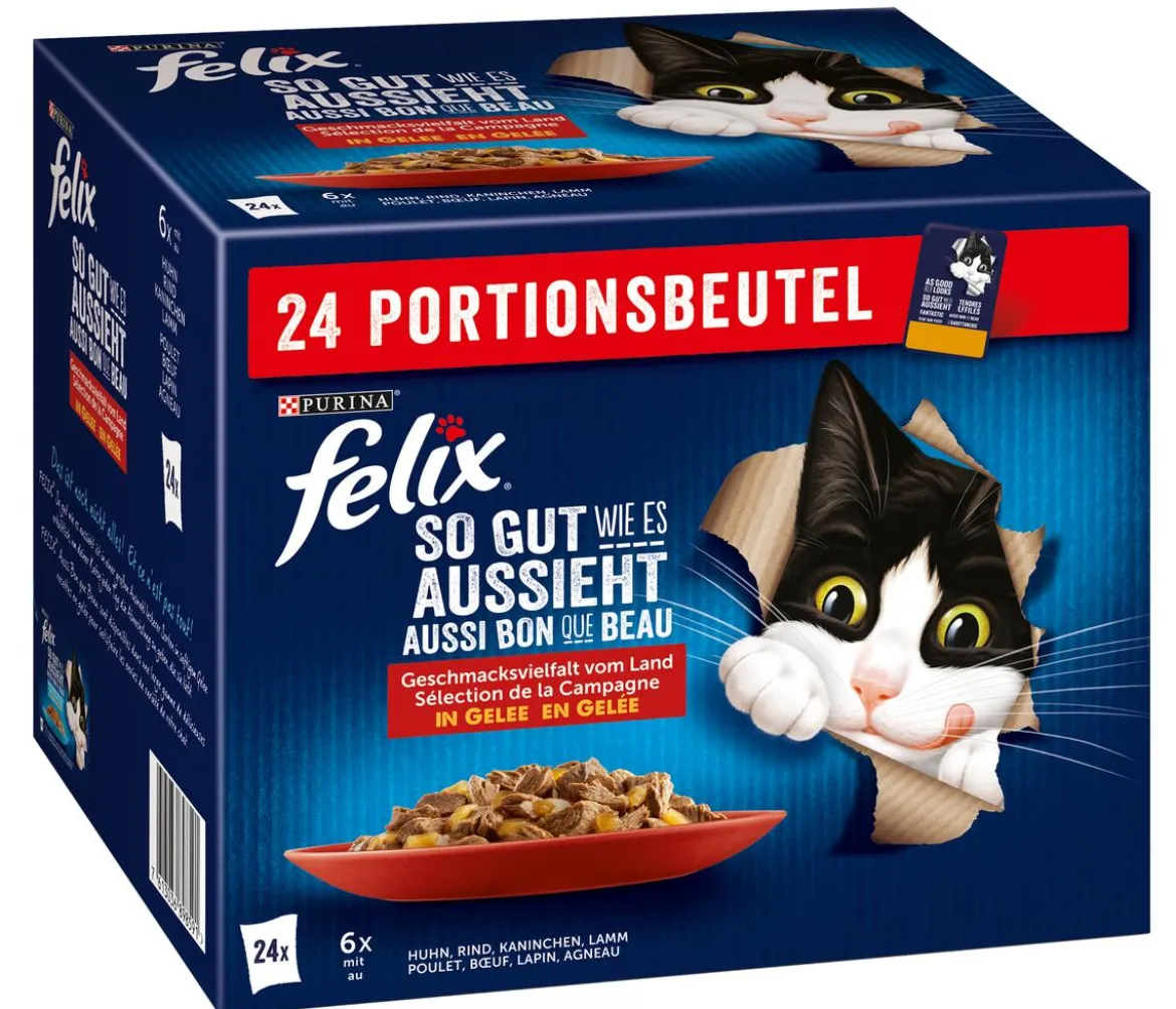 PURINA felix® Nassfutter für Katzen So gut wie es aussieht Geschmacksvielfalt vom Land in Gelee, 24 x 85 g
