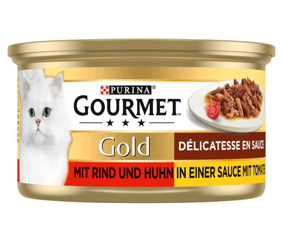 PURINA GOURMET™ Gold Nassfutter für Katzen Délicatesse en Sauce Adult, Rind & Huhn, 12 x 85 g