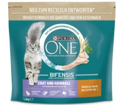 PURINA ONE® Trockenfutter für Katzen Coat & Hairball, Adult, Huhn, 1,4 kg