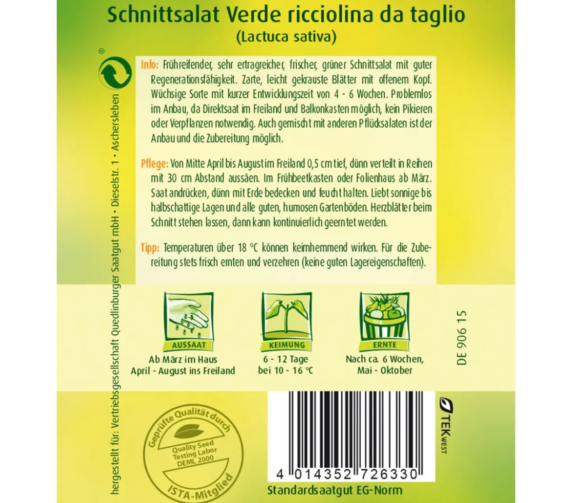 Quedlinberger Samen Schnittsalat 'Verde ricciolina da taglio'