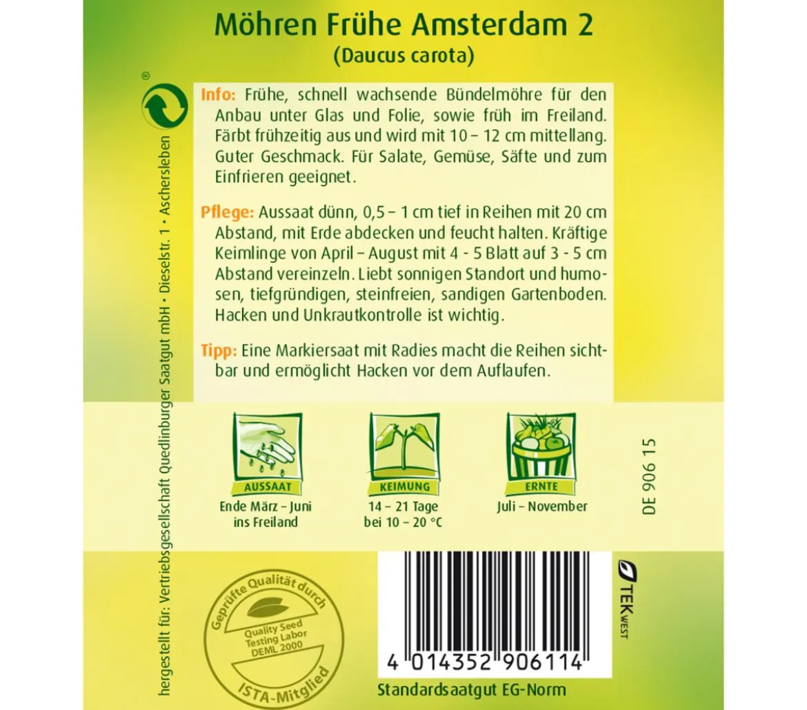 Quedlinburger Samen Möhren 'Frühe Amsterdam 2'