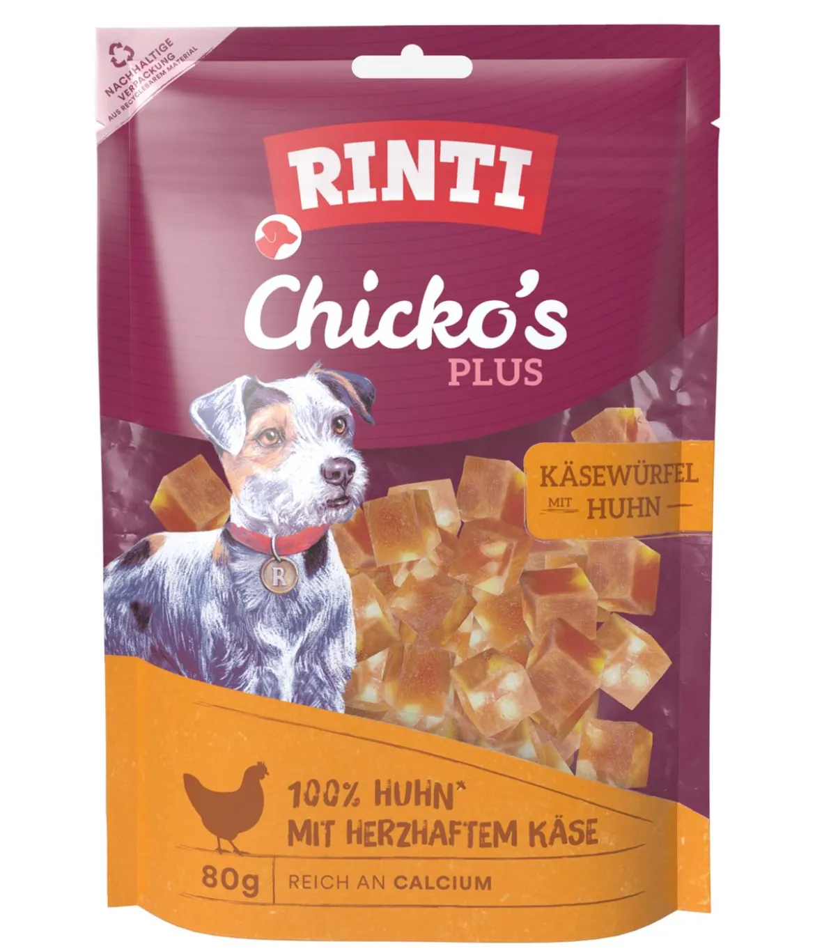 Rinti Hundesnack Chicko's Plus Käsewürfel mit Huhn, 12 x 80 g