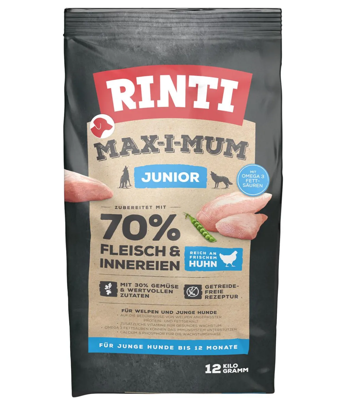 Rinti Trockenfutter für Hunde MAX-I-MUM Junior, Huhn