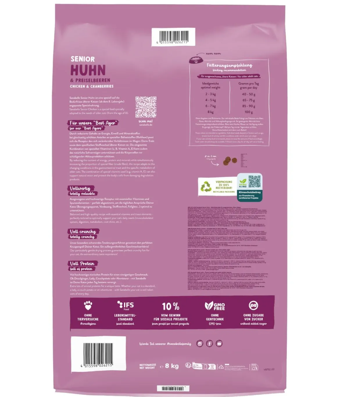 Sanabelle® Life Trockenfutter für Katzen Senior, Huhn & Preiselbeeren