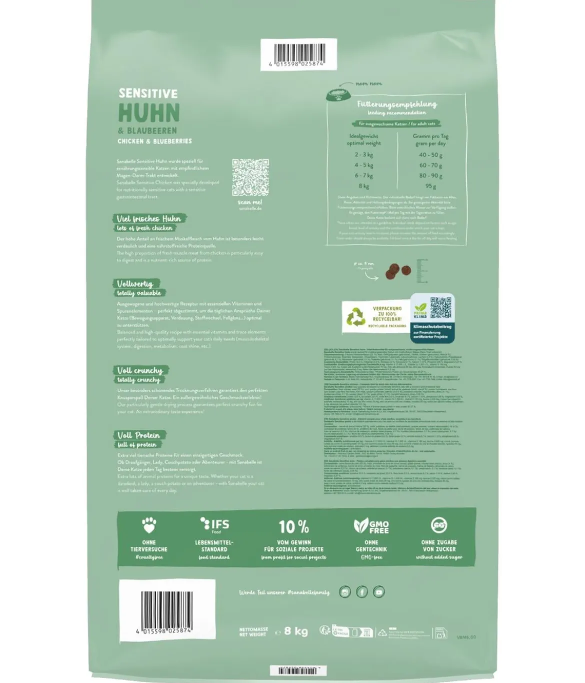 Sanabelle® Life Trockenfutter für Katzen Sensitiv Adult, Huhn & Preiselbeeren