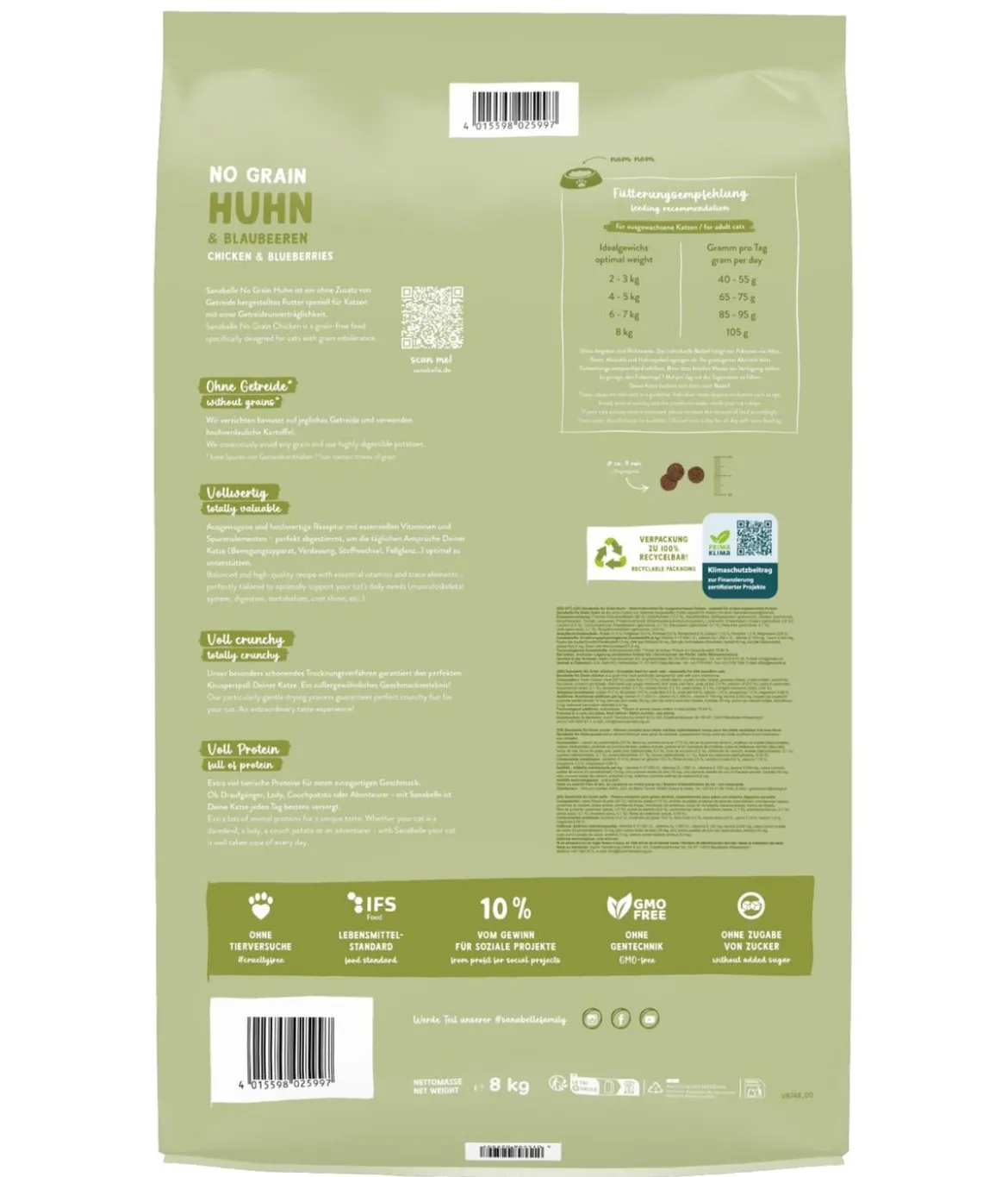 Sanabelle® Life Trockenfutter für Katzen No Grain Adult, Huhn & Blaubeere
