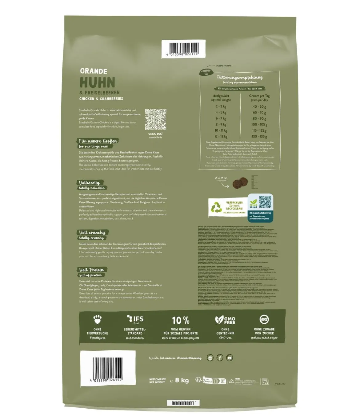 Sanabelle® Life Trockenfutter für Katzen Grande Adult, Huhn & Preiselbeere