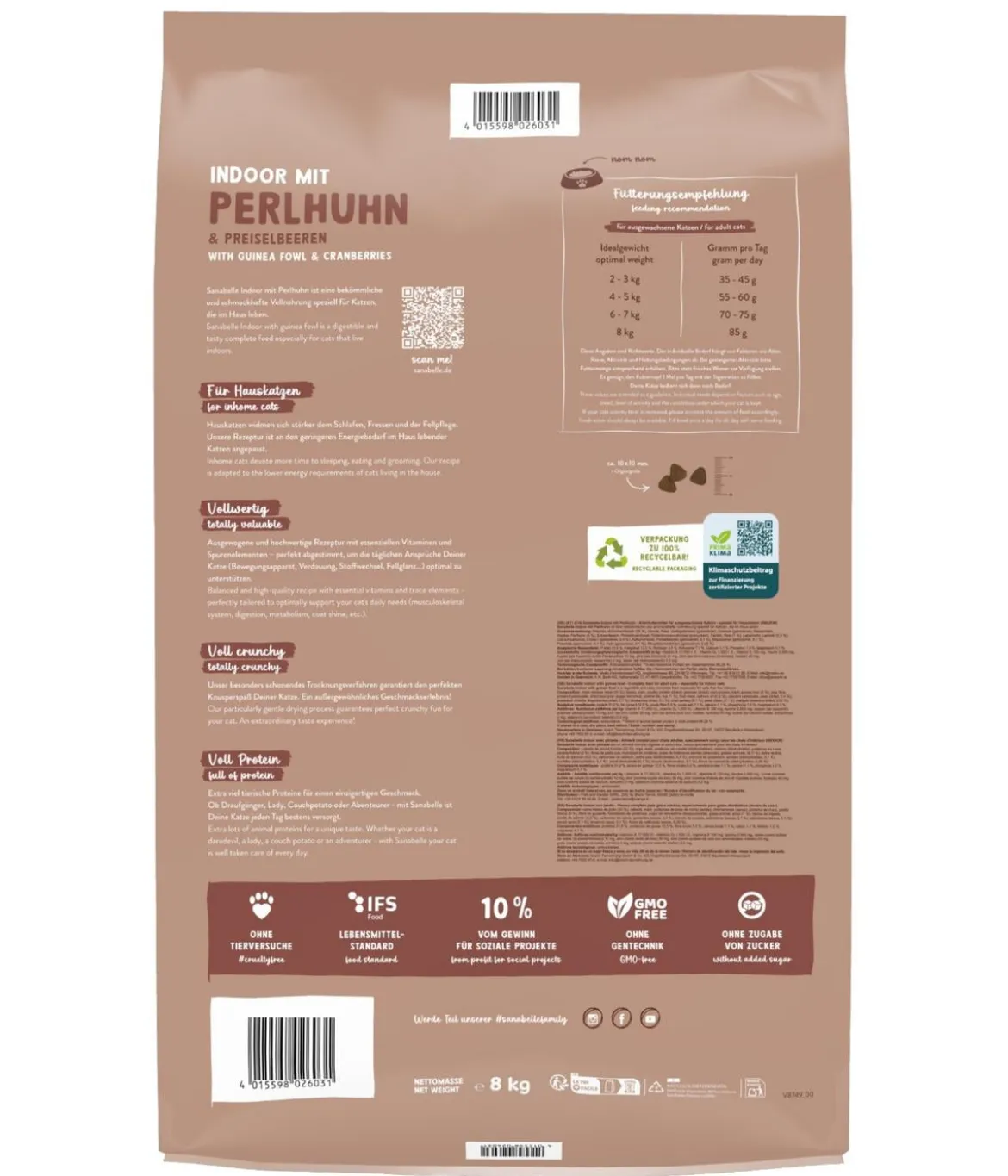 Sanabelle® Life Trockenfutter für Katzen Indoor Adult, Perlhuhn & Preiselbeeren