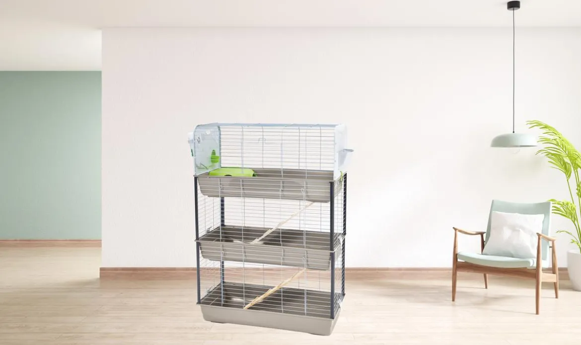 SAVIC Nagerkäfig Caesar Triple, grau/silber, ca. B100/H143T50 cm
