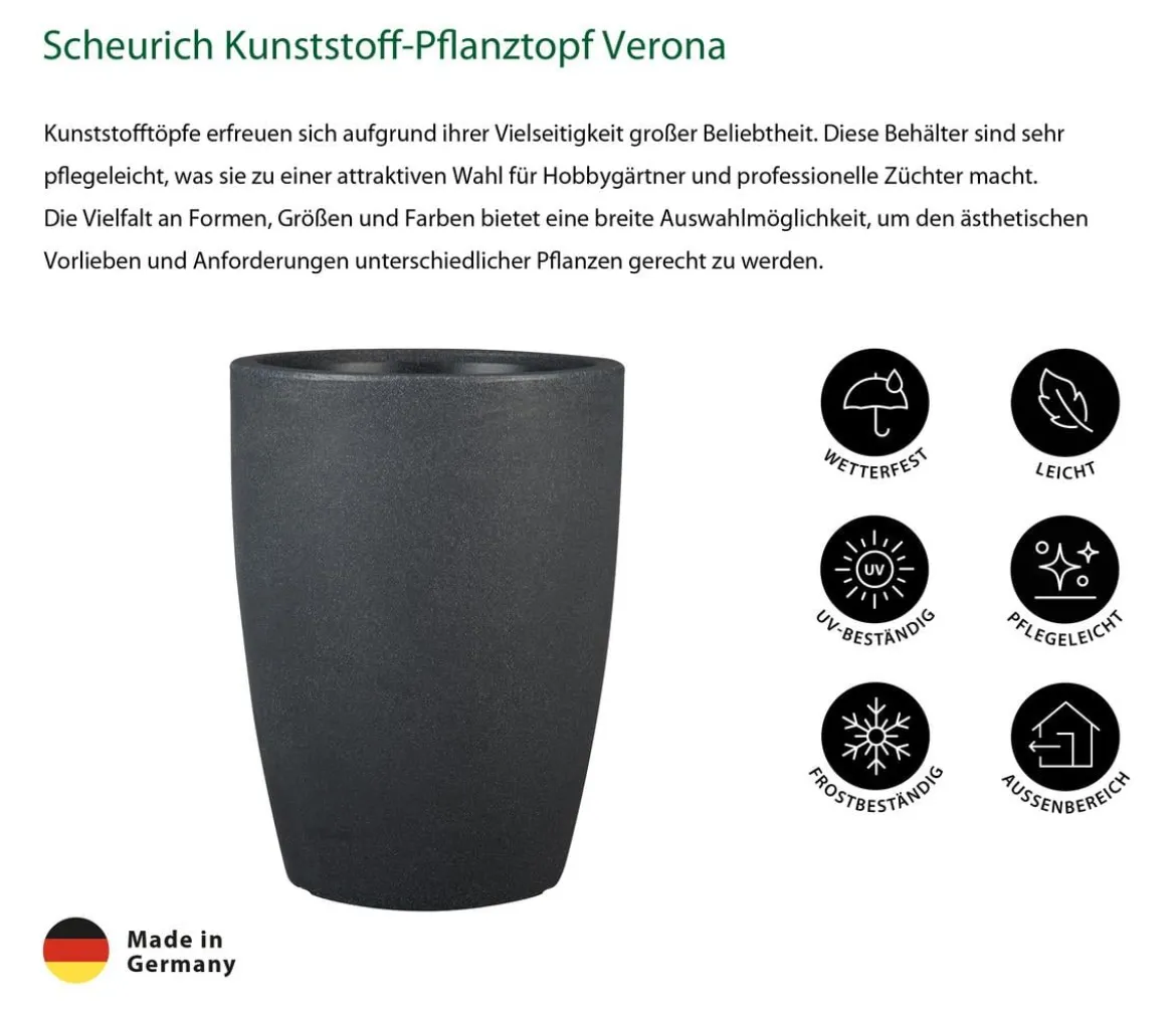Scheurich Kunststoff-Pflanztopf Verona, rund, schwarz-granit
