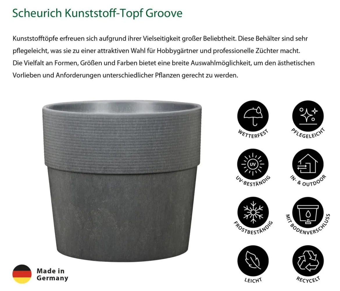 Scheurich Kunststoff-Topf Groove+, rund, ca. Ø28,5/H26 cm