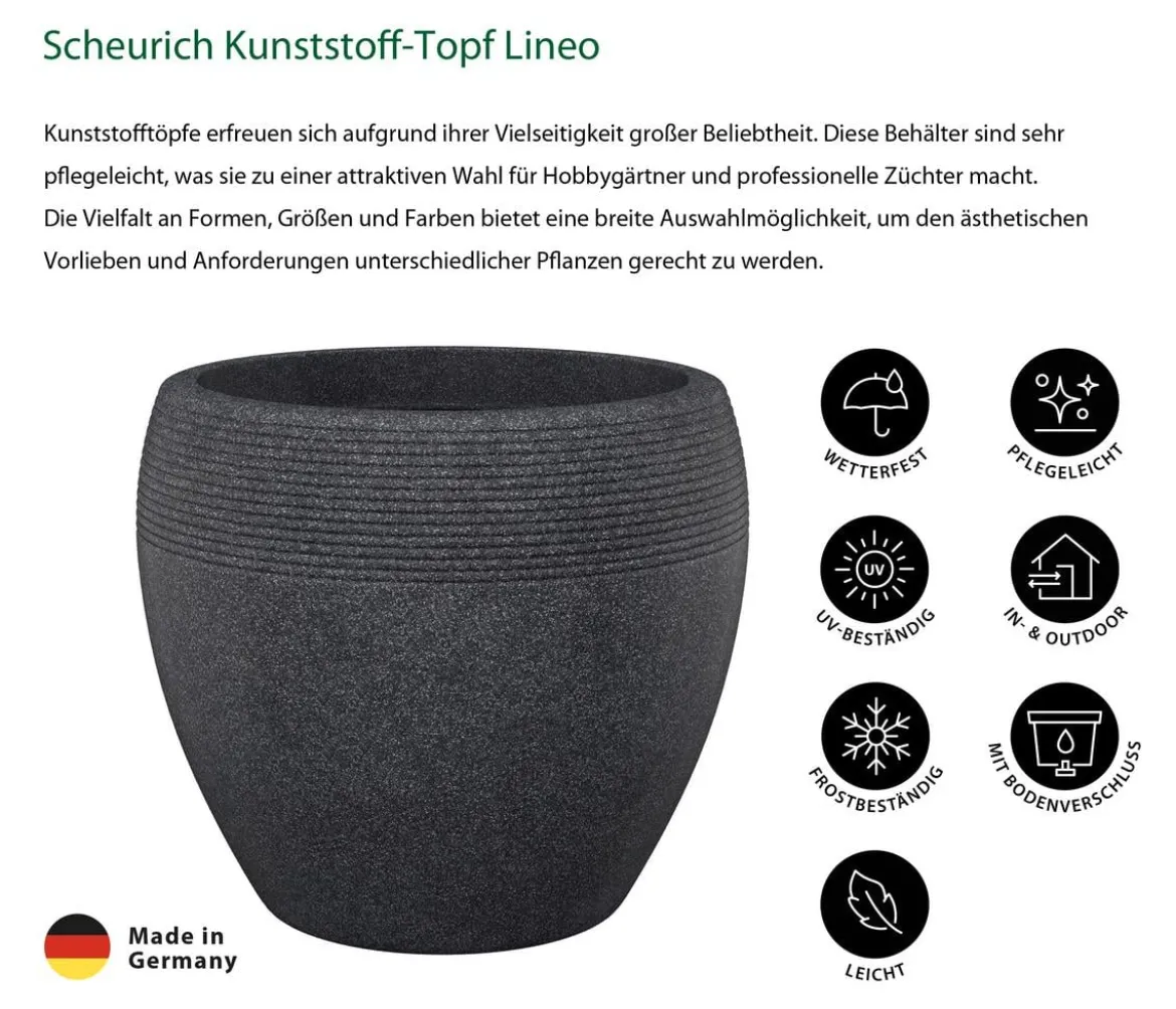 Scheurich Kunststoff-Topf Lineo, rund, schwarz-granit