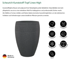 Scheurich Kunststoff-Topf Lineo High, rund, schwarz-granit