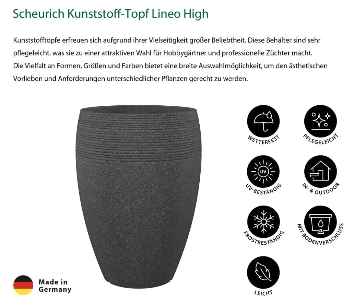 Scheurich Kunststoff-Topf Lineo High, rund, schwarz-granit