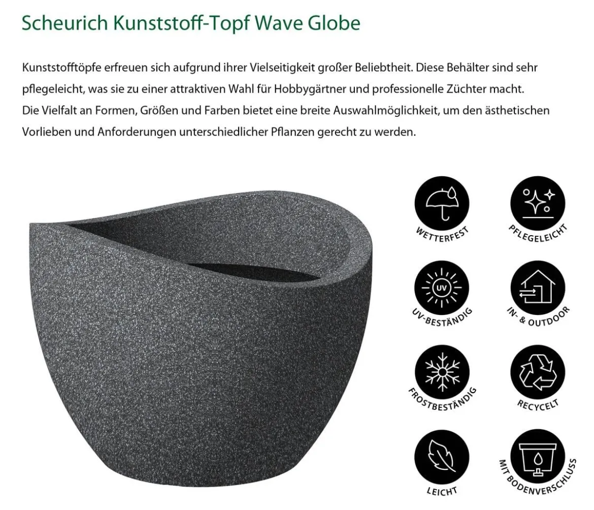 Scheurich Kunststoff-Topf Wave Globe, rund, ca. Ø60/H44,7 cm