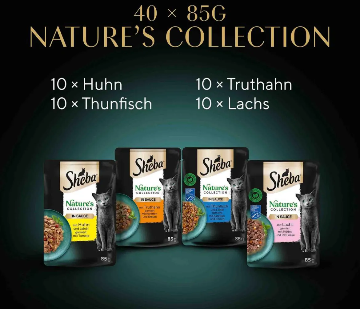 Sheba® Nassfutter für Katzen Nature's Collection in Sauce Multipack Adult, Feine Vielfalt, 40 x 85 g