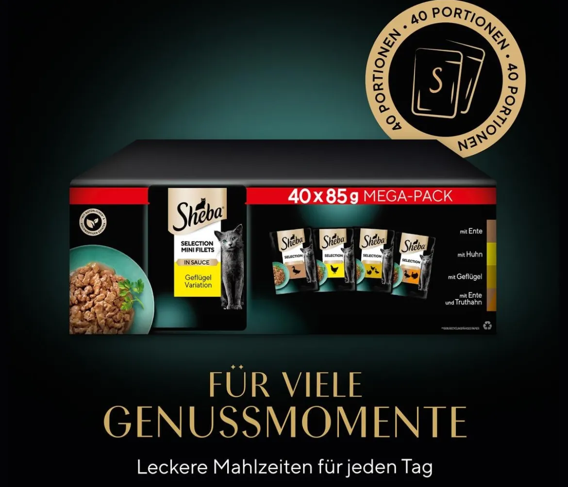 Sheba® Nassfutter für Katzen Selection Mini Filets in Sauce Multipack Adult, Geflügel Variation, 40 x 85 g