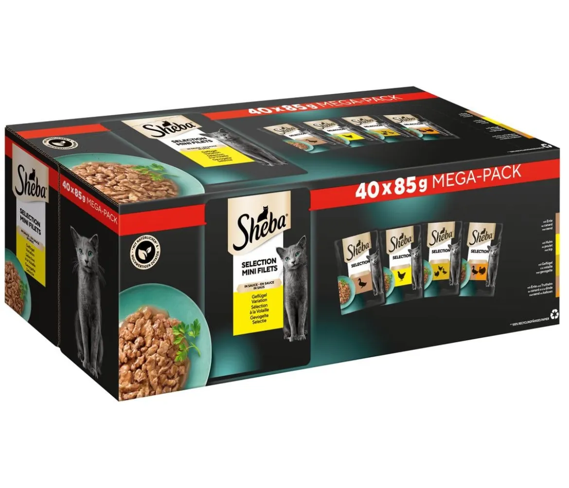 Sheba® Nassfutter für Katzen Selection Mini Filets in Sauce Multipack Adult, Geflügel Variation, 40 x 85 g