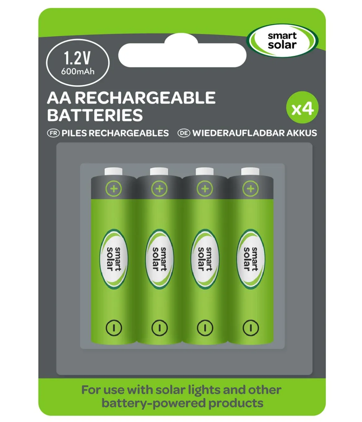 Smart Solar Batterien AA 600mAh, 4er Pack