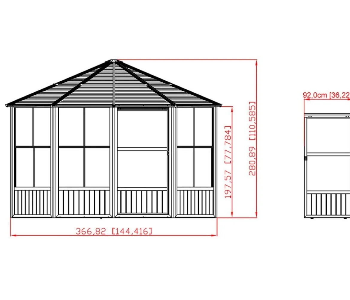 Sojag Outdoor-Pavillon Kaltwintergarten Charleston 1212, ca. B383,6/H280,9/T383,6 cm