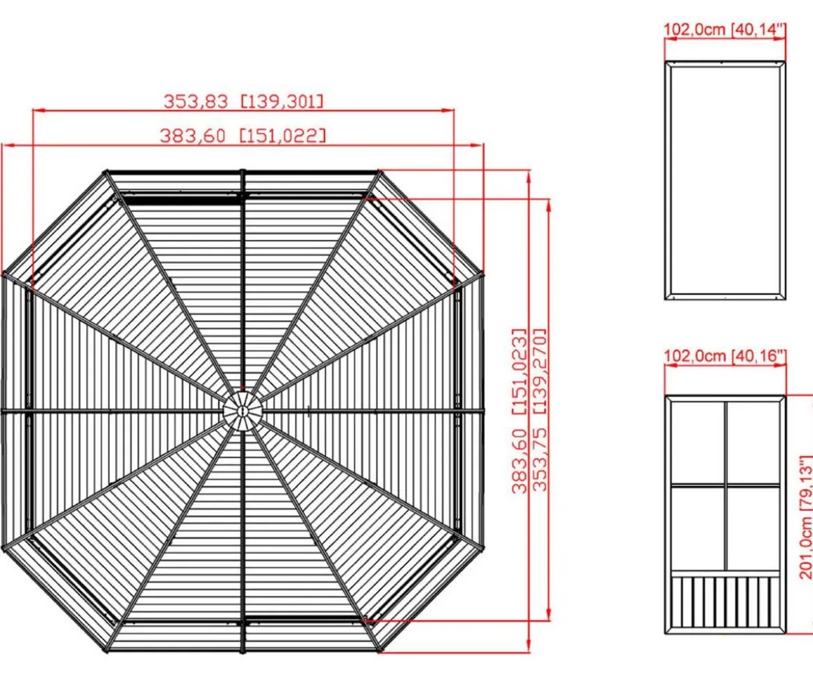 Sojag Outdoor-Pavillon Kaltwintergarten Charleston 1212, ca. B383,6/H280,9/T383,6 cm