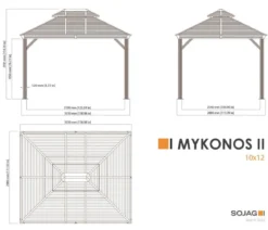 Sojag Pavillon Mykonos 10x12, inkl. Moskitonetz, ca. B353/H291/T298 cm