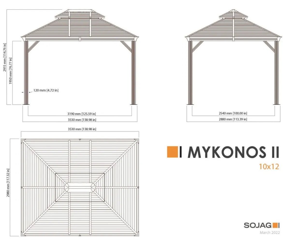 Sojag Pavillon Mykonos 10x12, inkl. Moskitonetz, ca. B353/H291/T298 cm